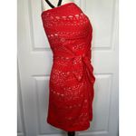Free People  Oceanside Red Crochet Strapless Mini Dress Wrap Small Boho‎ Festival Photo 2