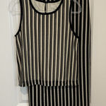 Loft  Black Cream Striped Textured Sleeveless Top & Midi Skirt Matching Set 10 M Photo 0