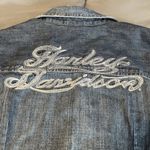 Harley Davidson Shirt Womens MediumDenim Embroidered Pearl Snap Long Sleeve Roll Blue Size M Photo 6