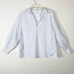 Vince  White Bar Stripe Swing Front Pullover Long Sleeve Shirt Top Size L Photo 1