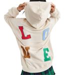 Aerie  Women’s Size M Oatmeal Varsity Block Letter LOVE Back Hoodie Sweatshirt Photo 2