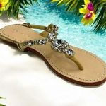 Trina Turk Mystique x  𖦹 Ankle Strap Thong Crystal Sandal 𖦹 Natural Leather 7M Photo 0