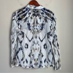 Elie Tahari Women's Pleated Cream Navy Abstract Silk Blend Lined Blouse Size XS Photo 7