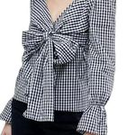 Walter Baker NWT Katherine Black and White Gingham Tie Front Long Sleeve Top Photo 0