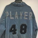 Azalea Wang PLAYER 48 Rhinestone Studded Distressed Denim Jacket 3X Bling HipHop Blue Photo 4