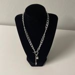 New silver 16 inch chain with lock and key toggle closure Cuban Link Photo 0