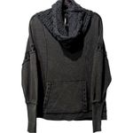 Free People NWT Melody Crochet Pullover Faded Black Oversized Boho Sweatshirt XS Photo 2