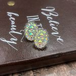 Vintage Iridescent Oval Statement Earrings Resin Crystal Studs White Photo 1