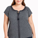 Boho Geometric Print Peasant Blouse Navy White Style & Co 0X Blue Photo 0