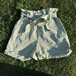ZARA Womens High Rise Belted Sage Green Cutoff Paperbag Jean Shorts Photo 1