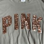 PINK - Victoria's Secret Victoria’s Secret PINK Sage Green Gold Sequin Spellout Long Sleeve Top XS Photo 3