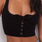 For Love & Lemons Womens S Pointelle Knit Crop Top Black Ribbed Bow Coquette New Photo 0