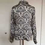 Central Park West  Long Sleeve Silk Blouse Black and White Lace Pattern Size Med Photo 4