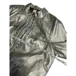Marc Bouwer Faux Leather Moto Jacket Size Large Cropped Silver Metallic Biker Photo 5