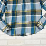 prAna  Womens Button Down Plaid Flannel Shirt Long Sleeve Blue Yellow‎ Large Photo 5