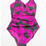 Boden Talamanca One Piece Swimsuit Tropical Floral Print Ruched V Neck Womens 2R Pink Size 2 Photo 2