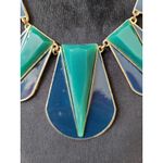 Women's Statement Geometric Blue Green Resin Bib Necklace With Lobster Clasp Photo 2