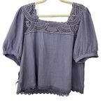 Democracy  Women's 1X Purple Blouse Lace Detail Puff Sleeve Square Neck Photo 4