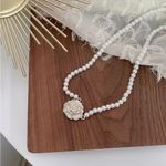 Elegant Camellia & White Faux‎ Pearl Necklace Female Clavicle Personality Luxury Photo 6
