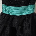 David's Bridal  Black Teal Strapless Tiered Ruffle Sequin Dress Size 12 Photo 4