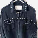 ZARA | Studded Denim Black Fringe Raw Hem Jacket Photo 5