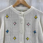 Miss Holly Vintage 70s Preppy Cottagecore Sweater Large White Cable Knit Flowers Photo 2