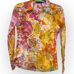 Georg Roth LA Bright Floral Print Shirt XS Resortwear Boho Artsy Statement Top Pink Photo 0