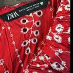ZARA  Red Puff Sleeve Eyelet Embroidered Midi Ruffle Frill Dress Women’s Size‎ XS Photo 9