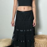 90s y2k vintage black fairy goth sheer tulle mesh lace ribbon tiered midi skirt Photo 1