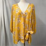 West Kei  Floral‎ Wrap Front Style Blouse Tie Yellow Womens 1X Spring Boho Photo 1
