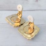 Vintage Clip On Earrings Retro Chunky Gold Tone & Cream Statement 7/8" Photo 6