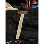 Free People Black Velvet Floral Embroidered Lace Overlay Top Size Medium Photo 3