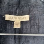 Eileen Fisher  3/4 Sleeve Black Striped Plaid 100% Linen Button-Up Blazer Photo 1