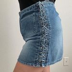 No Boundaries Vintage Y2K Faded Rawhide Leather Lace Up Sides Denim Mini Skirt Photo 1