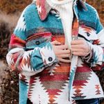 Boutique Aztec Yellowstone Distressed Flannel shacket Photo 1