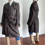Vintage Cortefiel Leather Trench Coat Womens Brown XL Double Breasted Belted Photo 2