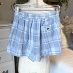 American Eagle  Cotton Linen Blue Plaid Shorts Comfy Elastic Back Waist Womens S Photo 2