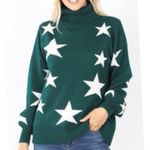 Zenana Outfitters NWOT Hunter Green Star Turtleneck Sweater Pullover Large Photo 1