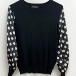 Ontwelfth Sweater Womens Size Medium Black Crew Neck Polka Dot Sleeves Trendy Photo 0
