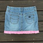Vintage Y2K Angels Mini Denim Skirt w/ Pink Ruffle Trim Blue Size 28W Photo 4