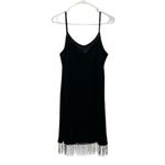 Kontatto Black Fringe Velvet Slip Black Dress(Size Medium) Photo 3