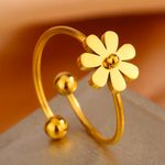 Gold Titanium Flower Cuff Ring – Adjustable Open Band Photo 2