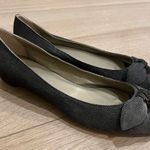 Theory NEW  Black Denim Canvas Peeptoe Bow Ballet Flats Size 37/7 US Photo 0