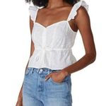 Louna Blouse Women Large White Eyelet Ruffle Shoulder Rent The Runway Cropped Photo 0