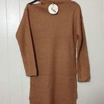 Moral Fiber Women Knit Sweater Brown Dress Cold Shoulder Mock Neck Size M NWT Photo 0