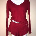 Victoria's Secret Victoria’s Secret red pajama set size small long sleeve top Ruffle shorts bottoms Photo 0