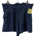 Ambiance Navy High Elastic and Tie Waist Pleated Paper Bag Pocket Shorts Small Blue Photo 0