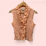 Cute pretty in peach metallic thread ruffle sheer button front blouse sleeveless Pink Size M Photo 2