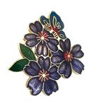 Vintage Cloisonné Butterfly & Purple Floral Brooch Photo 6
