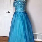 Ice & Fire Aquamarine Turquoise Corset Tulle Straps Gown Ball Evening beads xv heart Fairy Embellish Sequin Pageant Blue Size 12 Photo 3